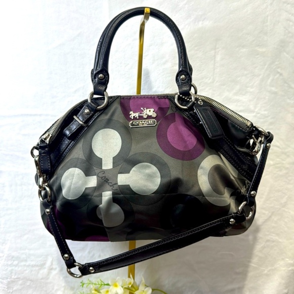 Coach Black and Gray Shoulder Bag with Polka Dot Pattern